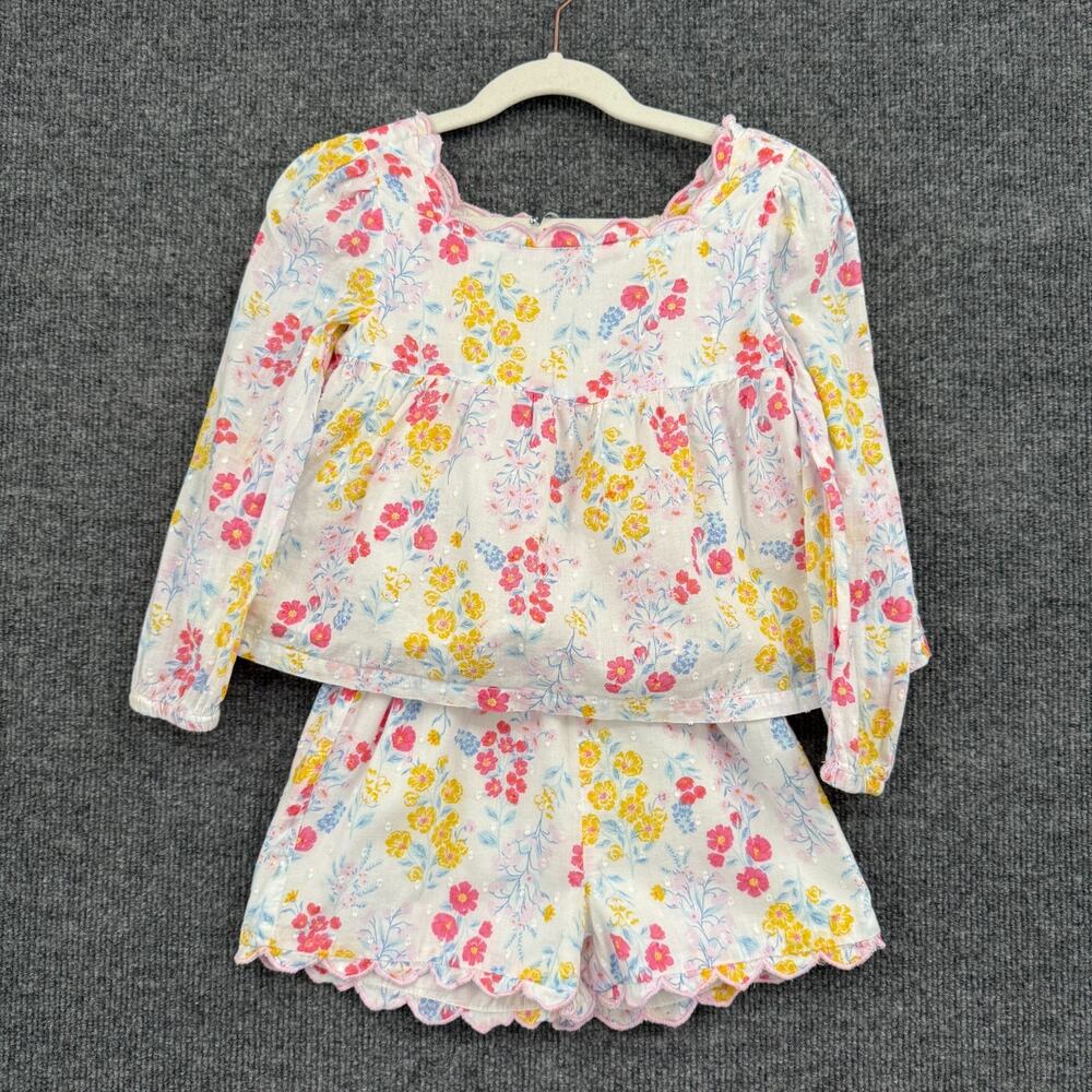 Joie Girls Shorts Set Size 4 Multicolor Floral Cotton Swiss Dot Scalloped Lined